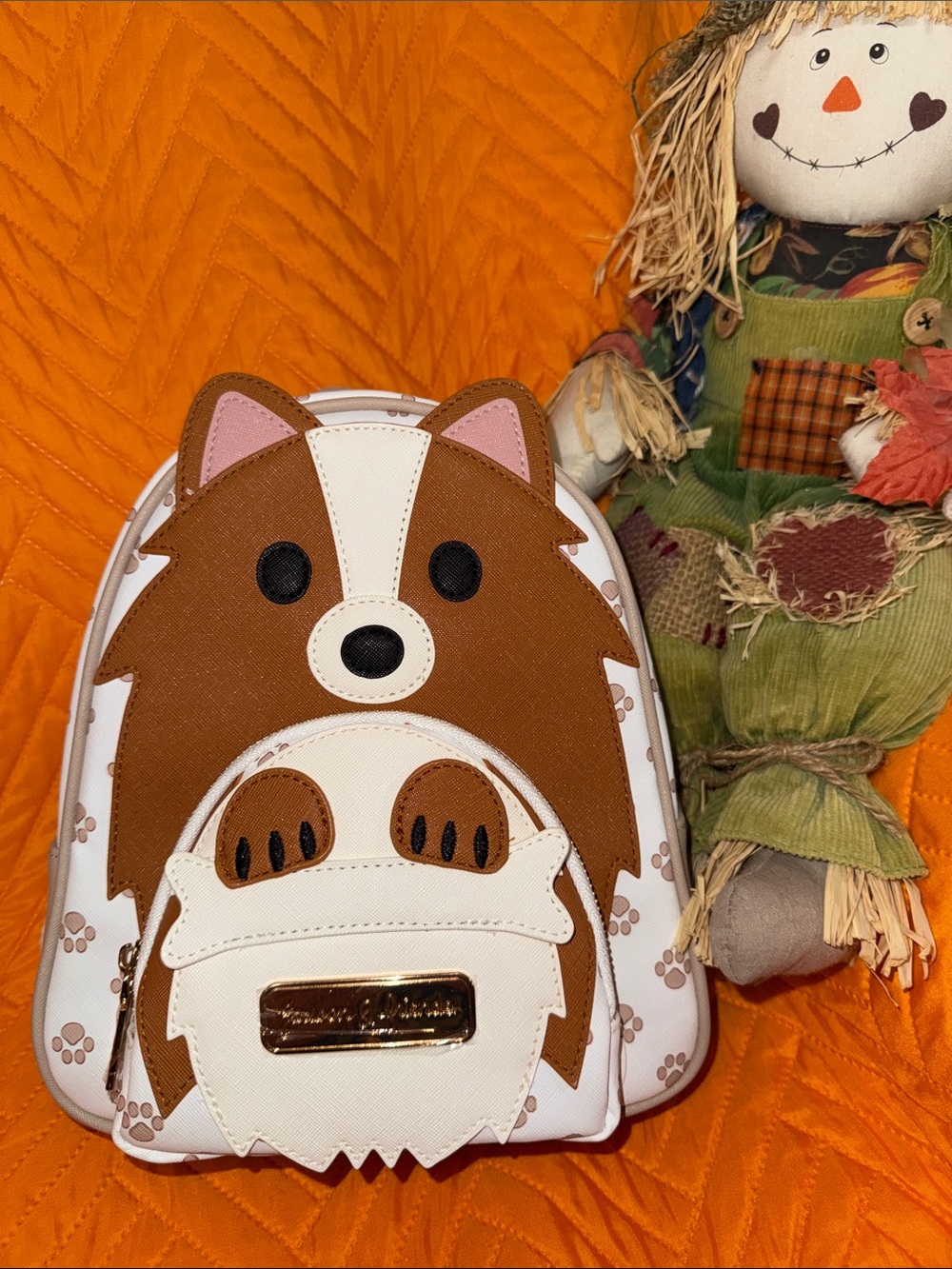 Kids Brown and White Dog Face Mini Backpack - Cute Paw Accent